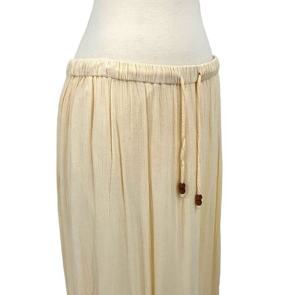 RAGA Size M Maxi Skirt Cream Gauze Flowy Beach Drawstring Tiered Lined Cotton - Picture 8 of 11